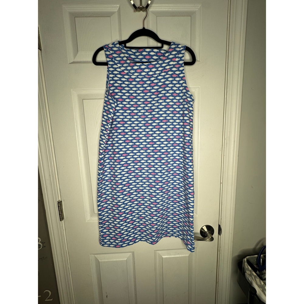 Sailor Sailor Lucille Fish Print‎ Dress Size M Blue White Pink Fish Nautical
